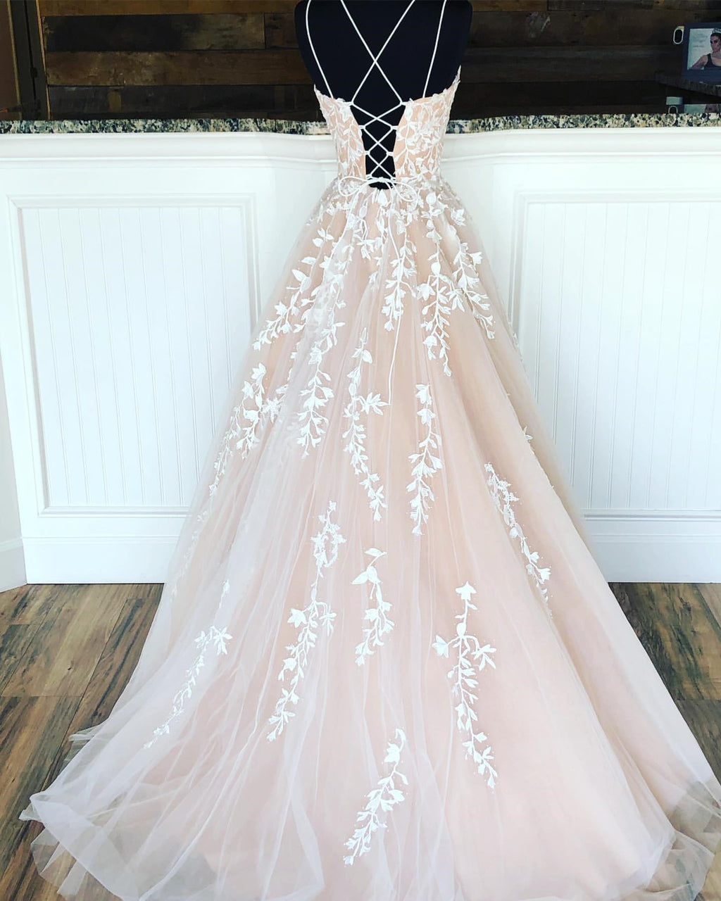 Robes de soirée de bal de fin d'année longues en dentelle et tulle, coupe trapèze