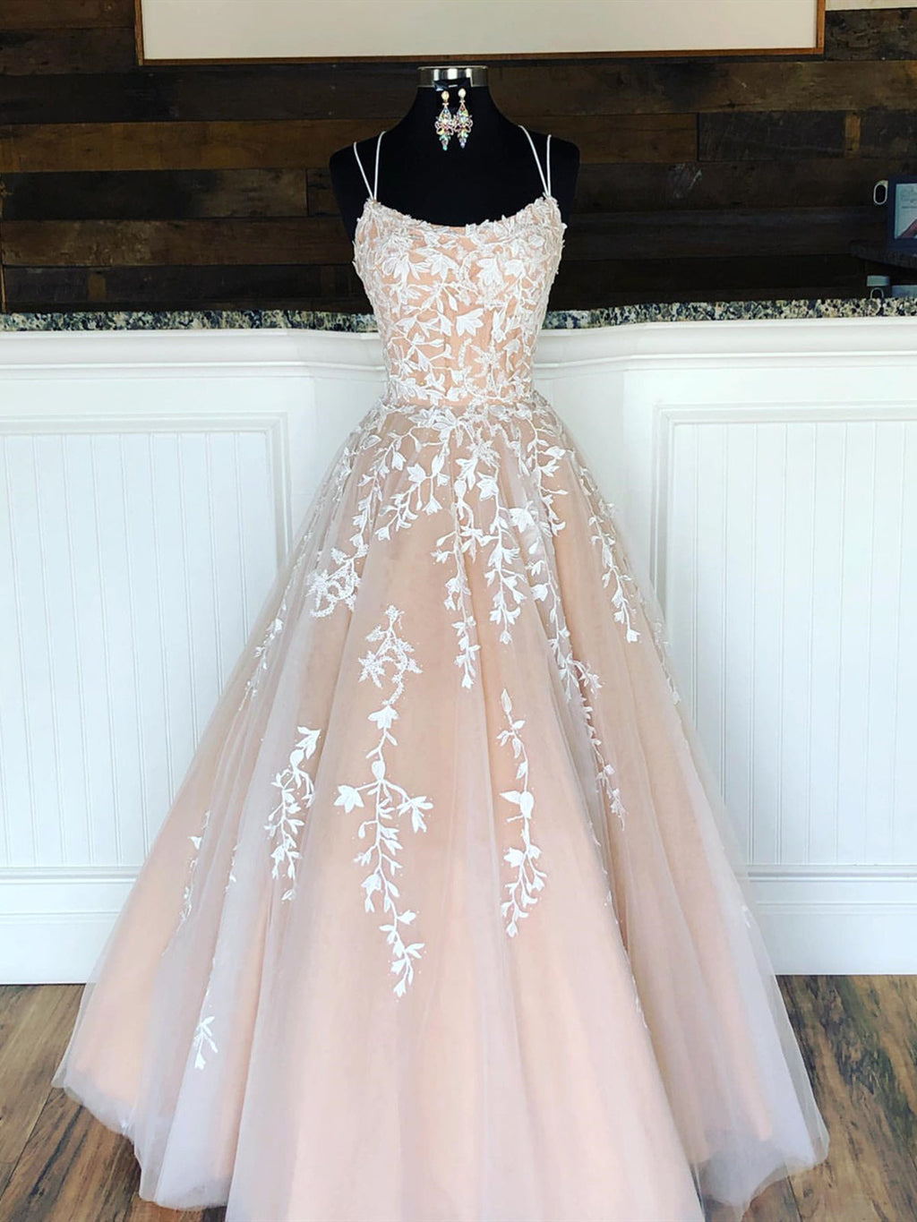 Robes de soirée de bal de fin d'année longues en dentelle et tulle, coupe trapèze