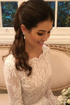 Vestido de novia largo de encaje corte A con mangas