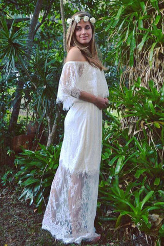 Vestido de novia largo de corte A con hombros descubiertos, de tul y encaje