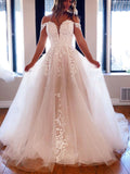 Long A-line off the Shoulder Tulle Prom Dress White Lace Formal Evening Gowns