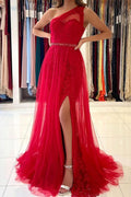 Robe de bal longue trapèze asymétrique en tulle avec fente sur le devant et traîne amovible