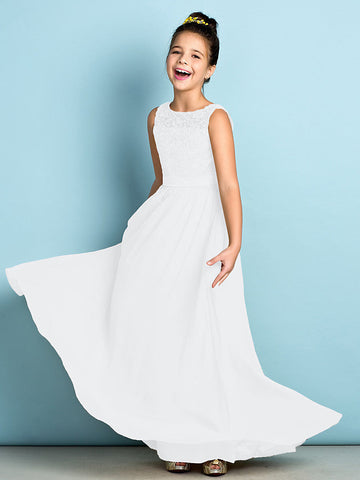 Long A-Line Scoop Neck Flower Girl Dresses Chiffon Lace Junior Bridesmaid Dress
