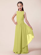 Vestido largo de corte sirena para niña de las flores, escote barco, de gasa, estilo bocina, ideal para damas de honor junior.