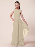 Vestido largo de corte sirena para niña de las flores, escote barco, de gasa, estilo bocina, ideal para damas de honor junior.