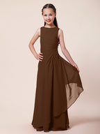 Vestido largo de corte sirena para niña de las flores, escote barco, de gasa, estilo bocina, ideal para damas de honor junior.