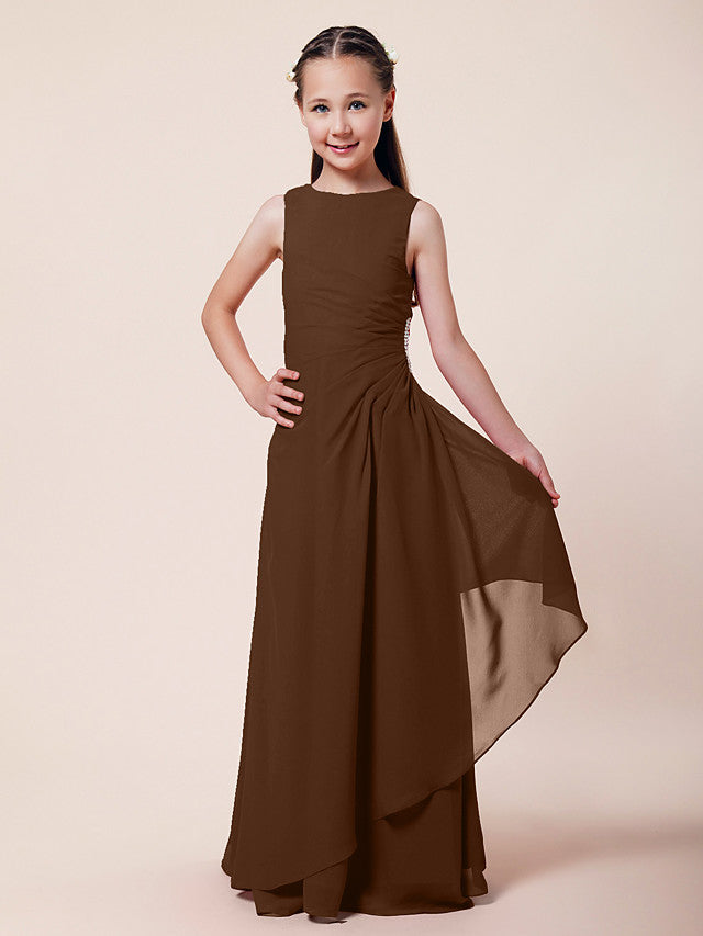 Vestido largo de corte sirena para niña de las flores, escote barco, de gasa, estilo bocina, ideal para damas de honor junior.
