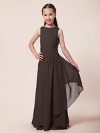 Vestido largo de corte sirena para niña de las flores, escote barco, de gasa, estilo bocina, ideal para damas de honor junior.