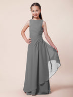 Vestido largo de corte sirena para niña de las flores, escote barco, de gasa, estilo bocina, ideal para damas de honor junior.