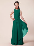 Vestido largo de corte sirena para niña de las flores, escote barco, de gasa, estilo bocina, ideal para damas de honor junior.