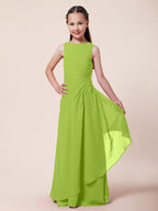 Vestido largo de corte sirena para niña de las flores, escote barco, de gasa, estilo bocina, ideal para damas de honor junior.