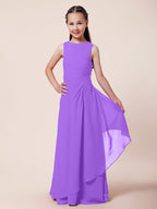 Vestido largo de corte sirena para niña de las flores, escote barco, de gasa, estilo bocina, ideal para damas de honor junior.