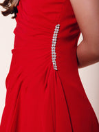 Vestido largo de corte sirena para niña de las flores, escote barco, de gasa, estilo bocina, ideal para damas de honor junior.