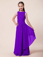 Vestido largo de corte sirena para niña de las flores, escote barco, de gasa, estilo bocina, ideal para damas de honor junior.