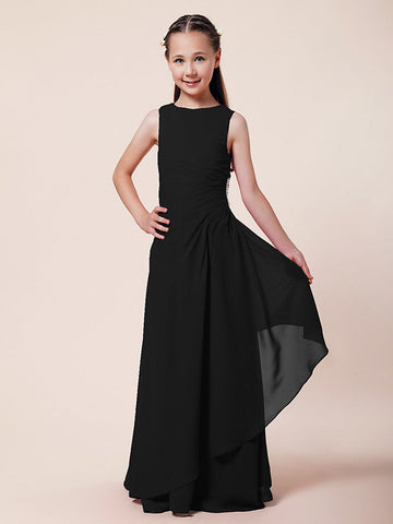 Long A-Line Sheath Flower Girl Dresses Bateau Neck Chiffon Junior Bridesmaid Dress