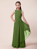 Vestido largo de corte sirena para niña de las flores, escote barco, de gasa, estilo bocina, ideal para damas de honor junior.