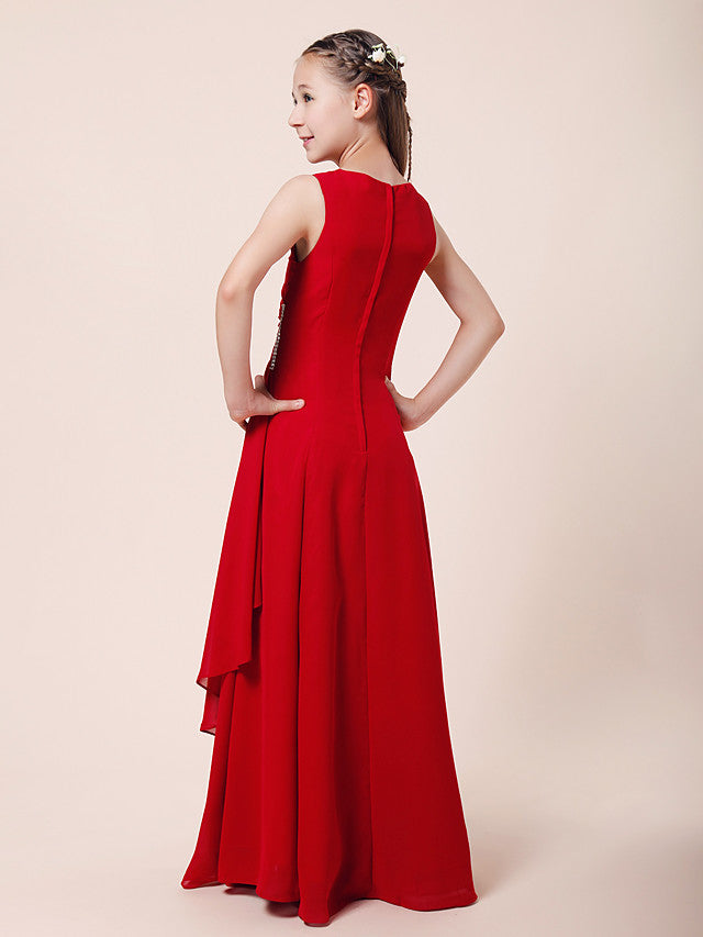 Vestido largo de corte sirena para niña de las flores, escote barco, de gasa, estilo bocina, ideal para damas de honor junior.
