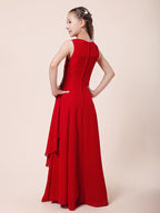 Vestido largo de corte sirena para niña de las flores, escote barco, de gasa, estilo bocina, ideal para damas de honor junior.