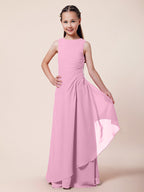 Vestido largo de corte sirena para niña de las flores, escote barco, de gasa, estilo bocina, ideal para damas de honor junior.