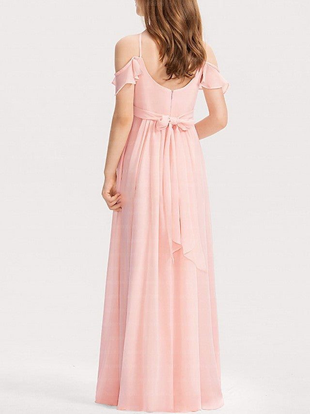 Vestidos largos de corte A, tirantes finos, de gasa, para niña de las flores (para concursos de belleza)