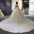 Vestido de novia largo de corte A, escote corazón, espalda descubierta, apliques de encaje y lentejuelas, con mangas.