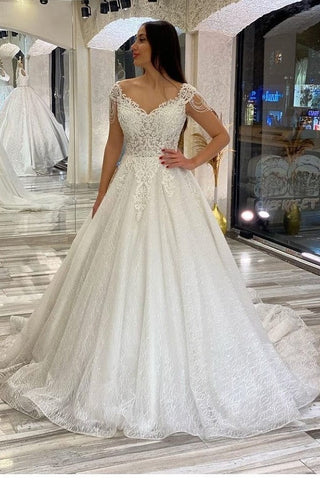 Vestidos de novia largos de corte A, escote corazón, espalda descubierta, lentejuelas, apliques de encaje y vestidos de novia