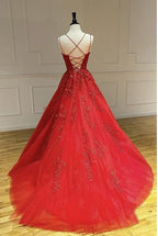Robe de bal longue trapèze en tulle et dentelle, dos nu et laçage