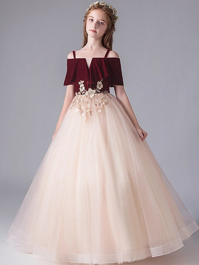 Vestidos largos de tul de corte A para fiestas y concursos de belleza de niñas de las flores