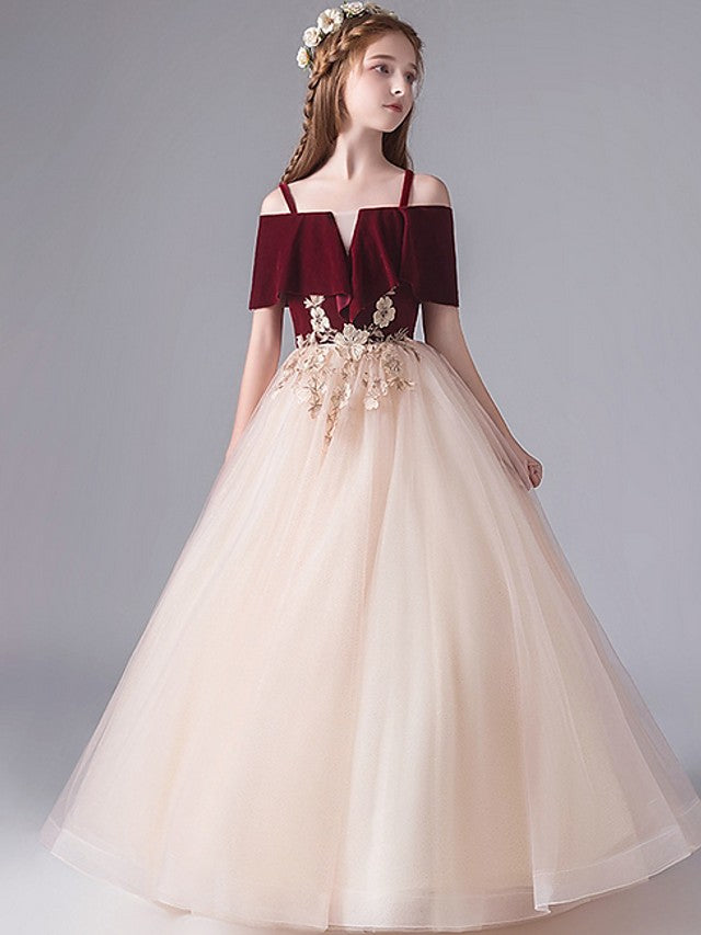 Vestidos largos de tul de corte A para fiestas y concursos de belleza de niñas de las flores