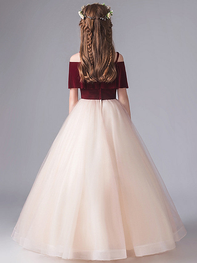 Vestidos largos de tul de corte A para fiestas y concursos de belleza de niñas de las flores