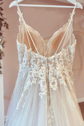 Vestido de novia largo de corte A con tul, escote corazón, apliques de encaje y vestido de novia