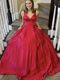 Robe de bal de fin d'année longue en satin, col en V, avec poches
