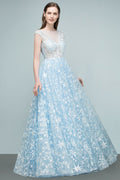Robes de bal longues en tulle appliqué, coupe trapèze, manches courtes