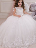 Vestido largo de gala con cuello joya para eventos, fiestas, cumpleaños y niñas de las flores, con apliques.