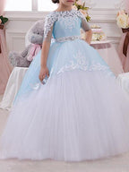 Robe de bal longue à col rond en tulle et dentelle, robe de demoiselle d'honneur à manches longues
