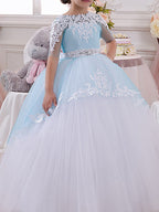 Robe de bal longue à col rond en tulle et dentelle, robe de demoiselle d'honneur à manches longues