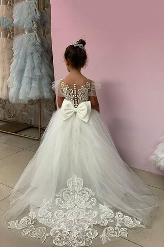 Vestidos largos de princesa con apliques de encaje y tul para niña de las flores