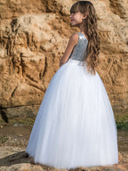 Robe de bal longue maxi en tulle à col bateau pour mariage, anniversaire, concours de beauté ou demoiselle d'honneur