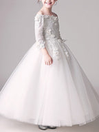 Robe de bal longue à épaules dénudées, robe de demoiselle d'honneur pour première communion avec manches