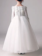 Robe de bal longue à épaules dénudées, robe de demoiselle d'honneur pour première communion avec manches