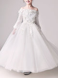 Robe de bal longue à épaules dénudées, robe de demoiselle d'honneur pour première communion avec manches