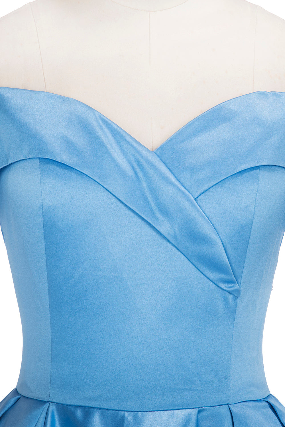 Robe de bal longue en satin bleu à épaules dénudées et fente