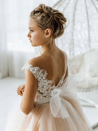 Robe de bal longue en tulle dos nu style bohème avec nœud