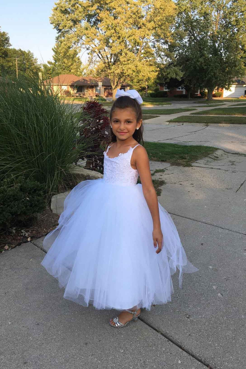 Vestido largo de gala de tul con escote cuadrado y sin mangas para niña de las flores