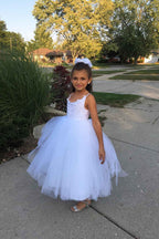 Vestido largo de gala de tul con escote cuadrado y sin mangas para niña de las flores