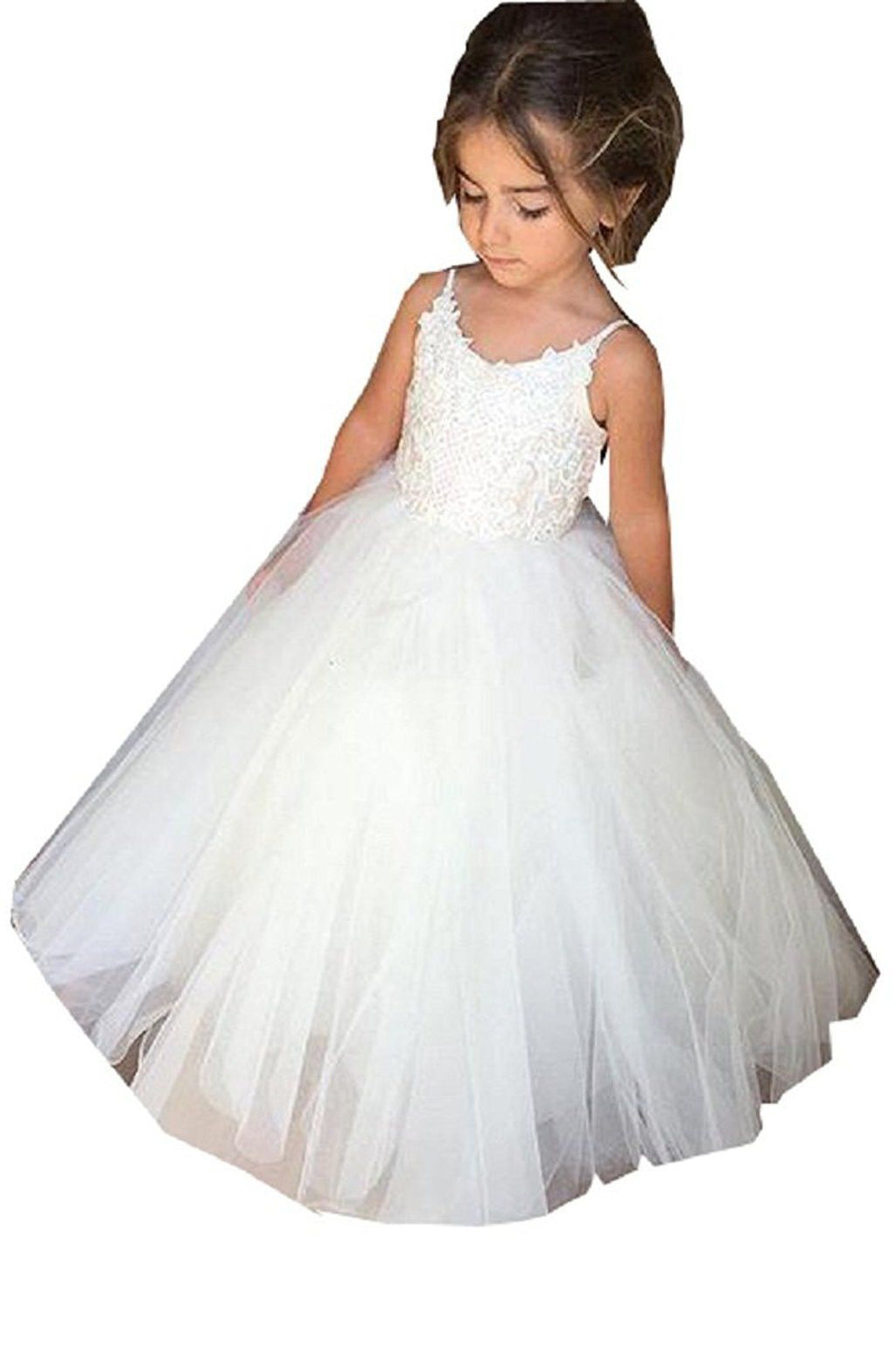 Vestido largo de gala de tul con escote cuadrado y sin mangas para niña de las flores