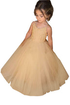 Vestido largo de gala de tul con escote cuadrado y sin mangas para niña de las flores