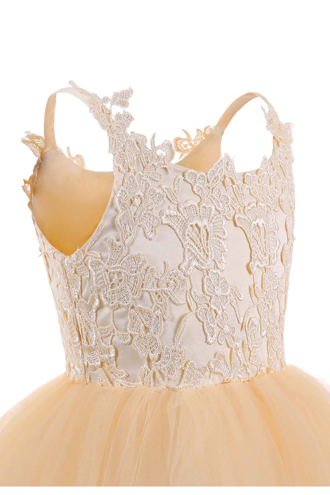 Vestido largo de gala de tul con escote cuadrado y sin mangas para niña de las flores