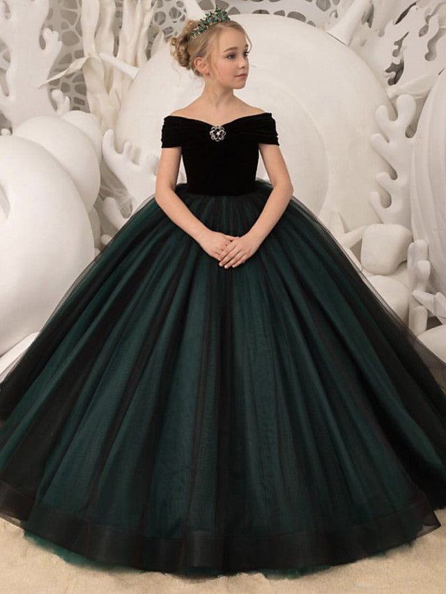 Robe de bal longue en tulle et velours, épaules dénudées, robe de demoiselle d'honneur pour mariage