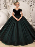 Robe de bal longue en tulle et velours, épaules dénudées, robe de demoiselle d'honneur pour mariage